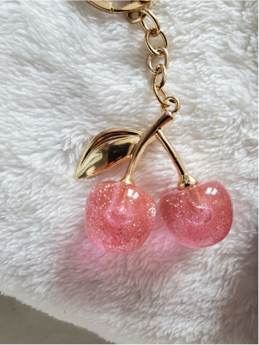 Wild Pink Cherry Keychain with Gold leaves
